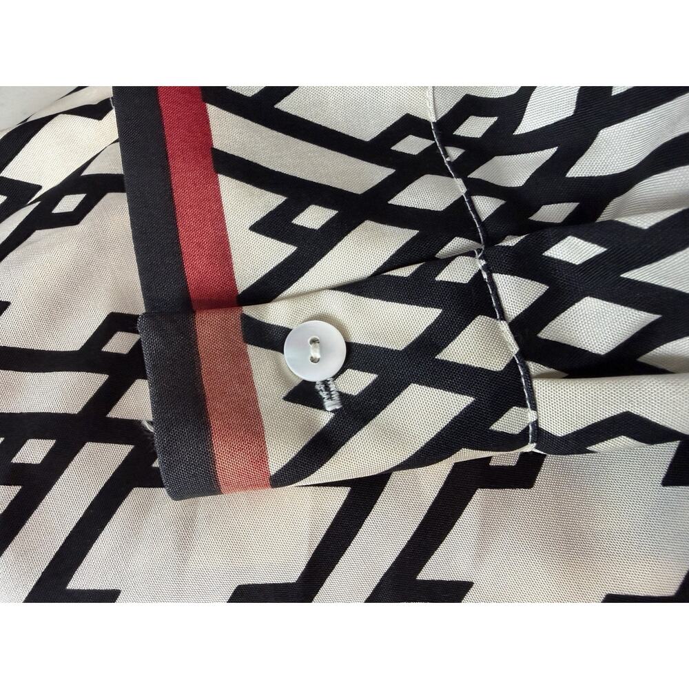 Talbots Silk Black White Geometric Diamond Long Sleeve Button Up Blouse Size 14 - Picture 6 of 11